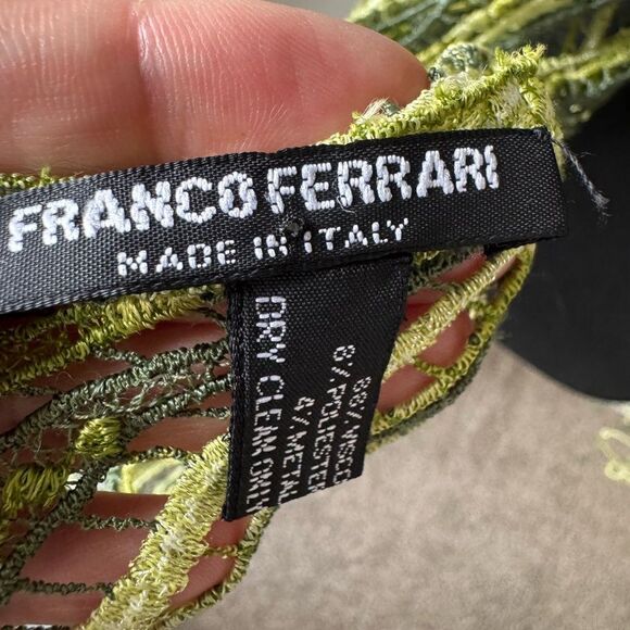 Franco Ferrari Green Metallic Textured Fringe Scarf Made in Italy Artsy - Picture 4 of 6